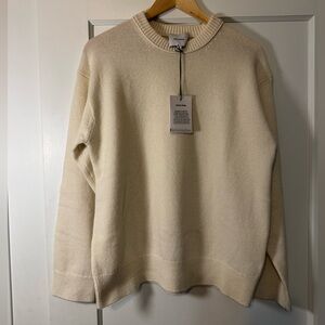 Reformation Fabian Regenerative Wool Crew in Lemon Icing - Cream wool sweater